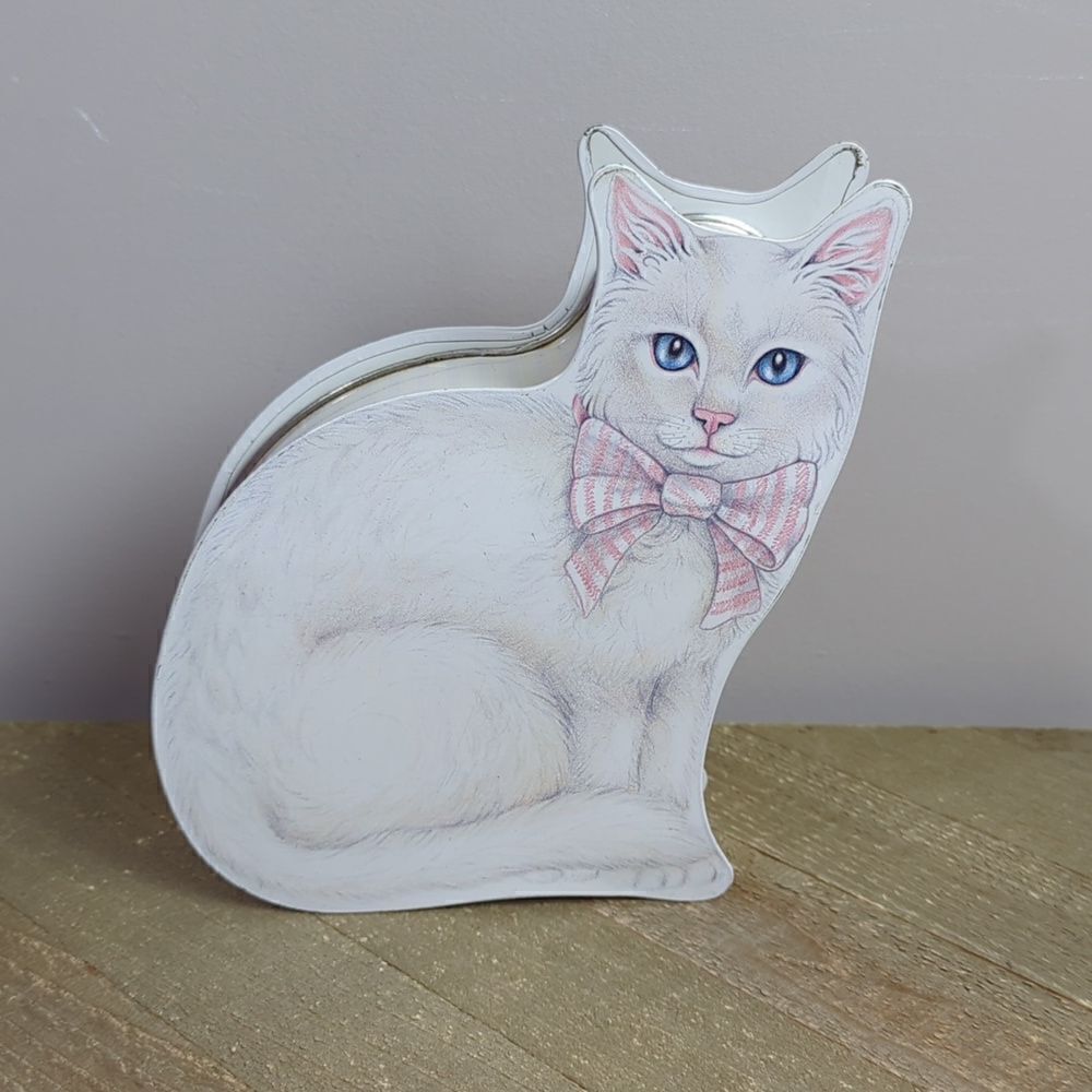 Cat shaped vintage tin storage
